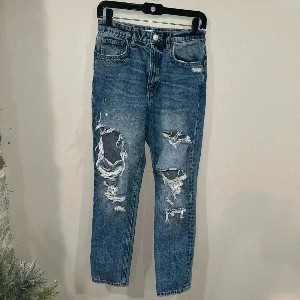Zara Distressed Skinny Jeans Size 4 Blue Wash Y2K Casual Everyday‎ Denim